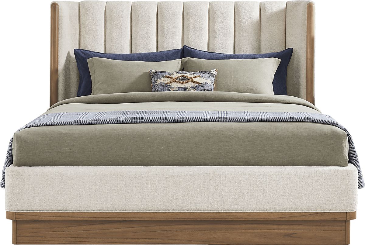 Bristol Bay 5 Pc Brown Dark Wood White Polyester Fabric Queen Bedroom