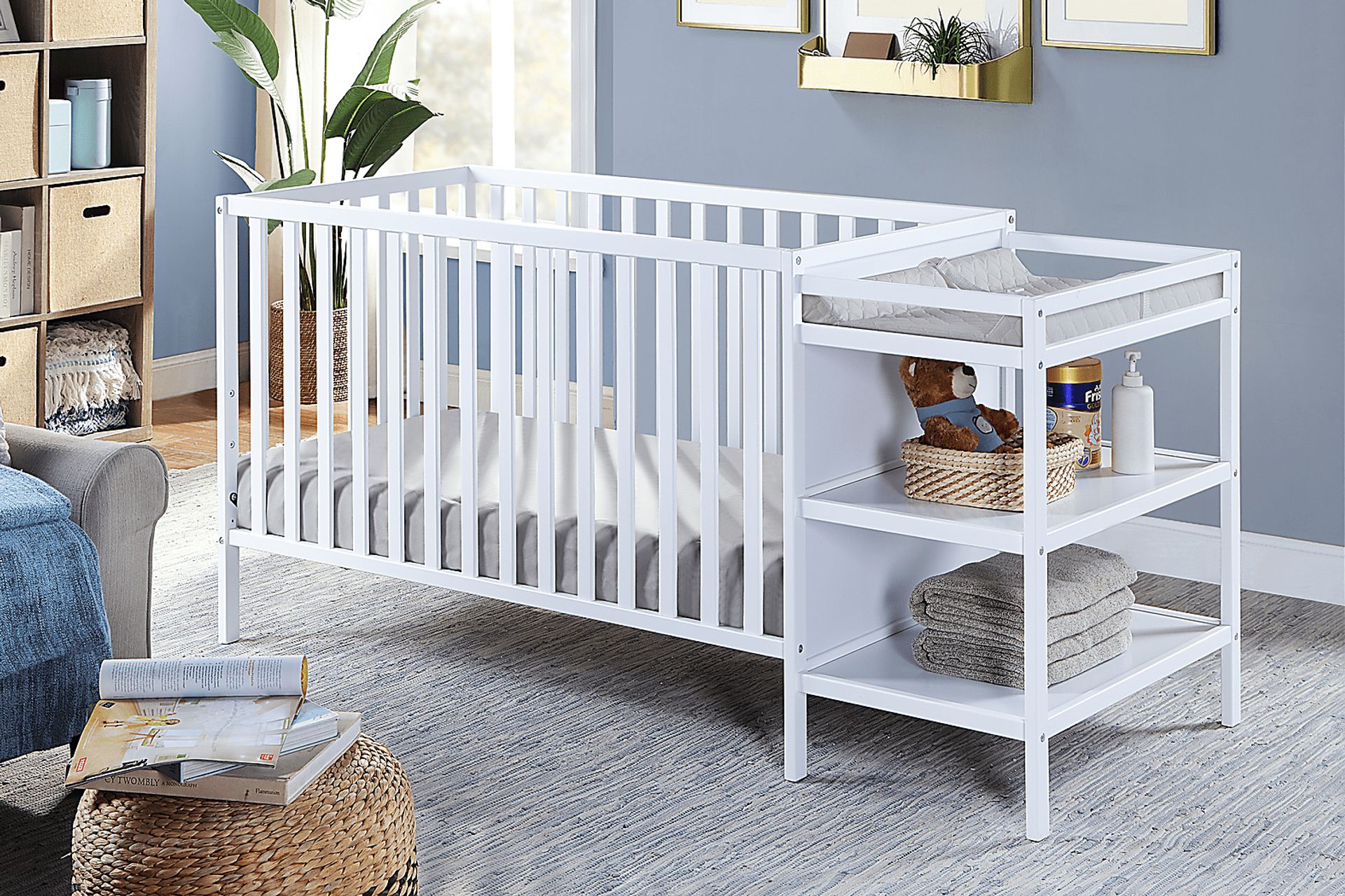 Grey and white crib best sale