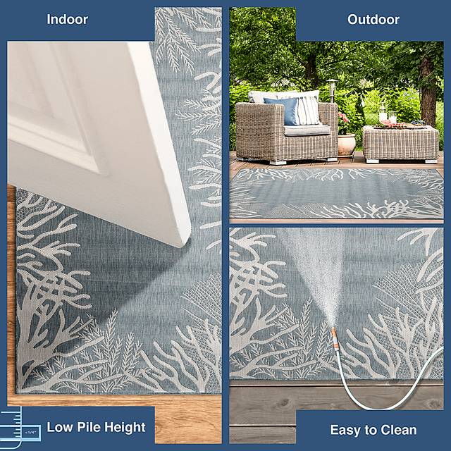 Briza Aqua 6'6 x 9'4 Indoor/Outdoor Rug - Thumbnail - Image 4