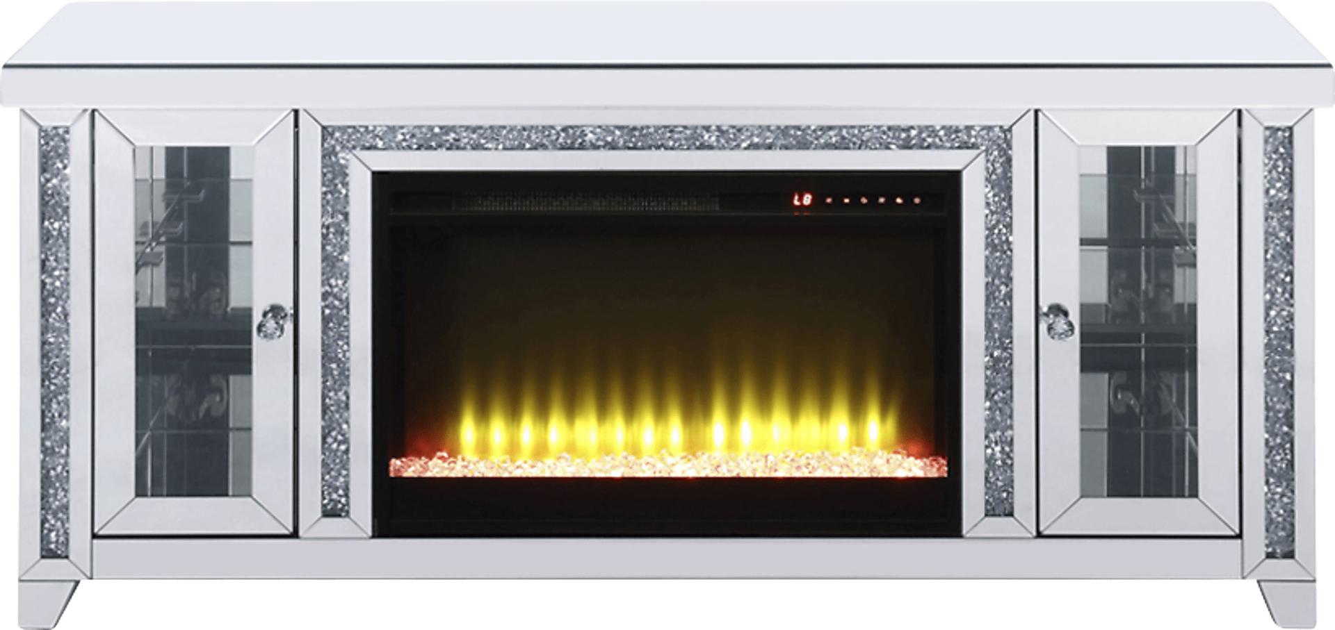 Broadfern Silver 59 in Console, With Electric Fireplace