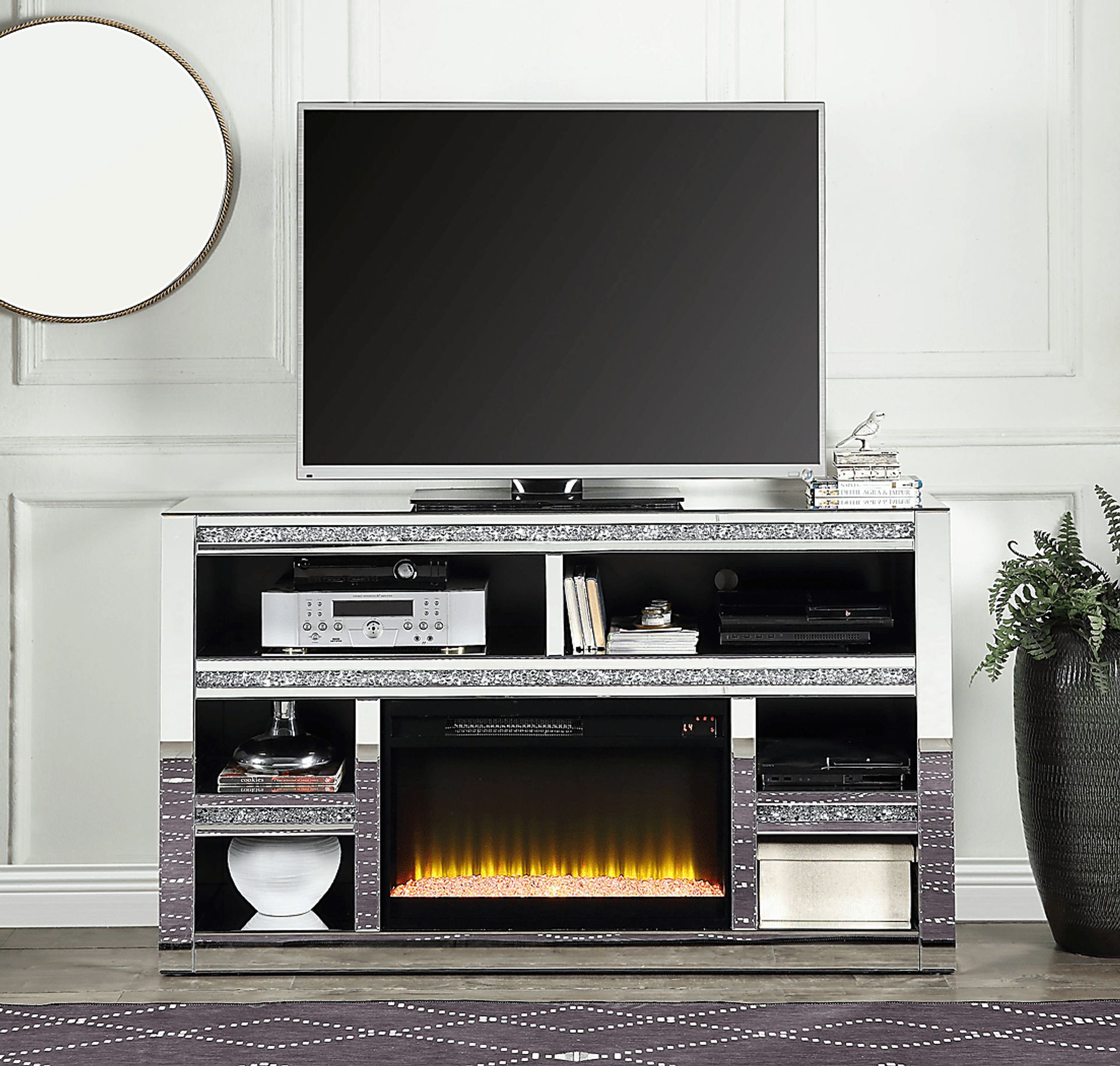 Broadhale Silver 59 in. Console, With Electric Fireplace - Image 2