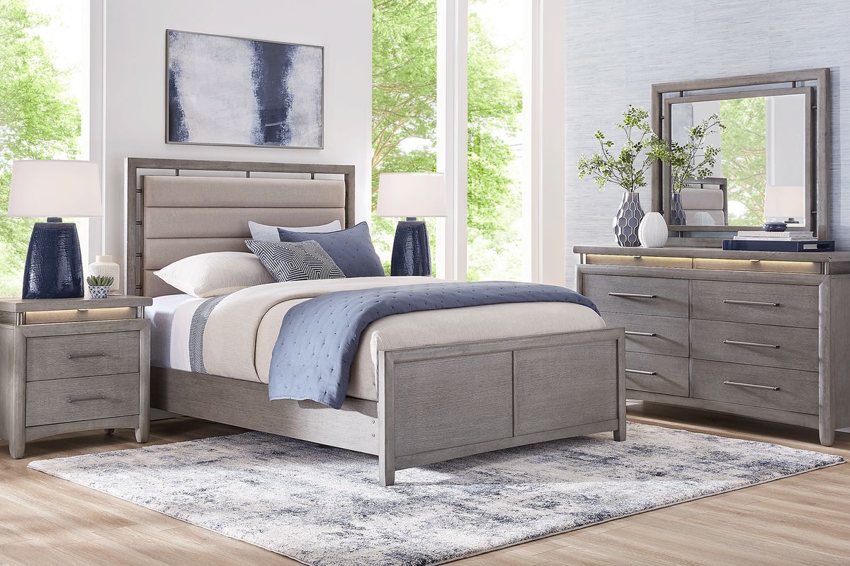 Broadmore 7 Pc Light Gray Queen Bedroom Set With Dresser, Mirror, 3 Pc ...