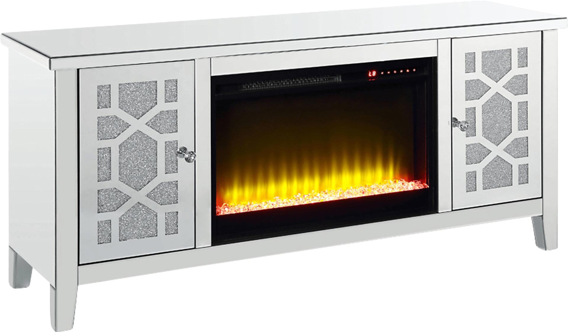 Broadripple Silver 59 in. Console, With Electric Fireplace