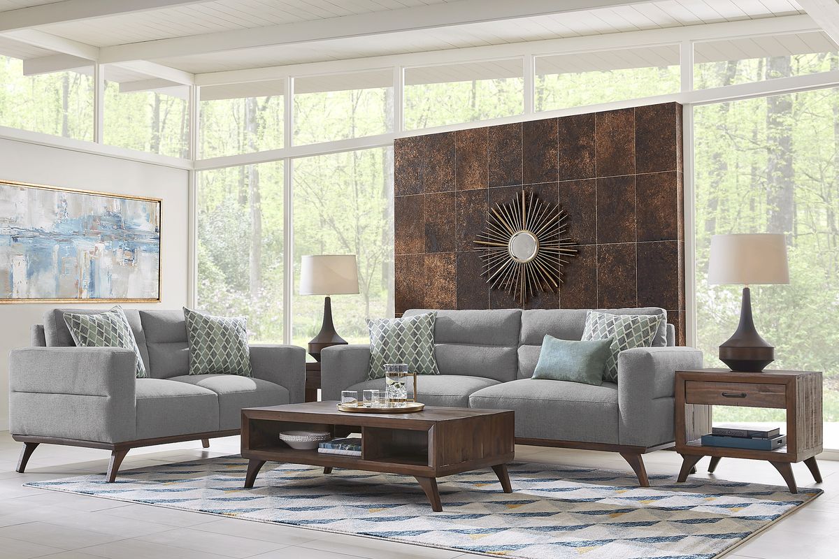 Broadview Park 2 Pc Gray Polyester Fabric Living Room Set With Loveseat ...