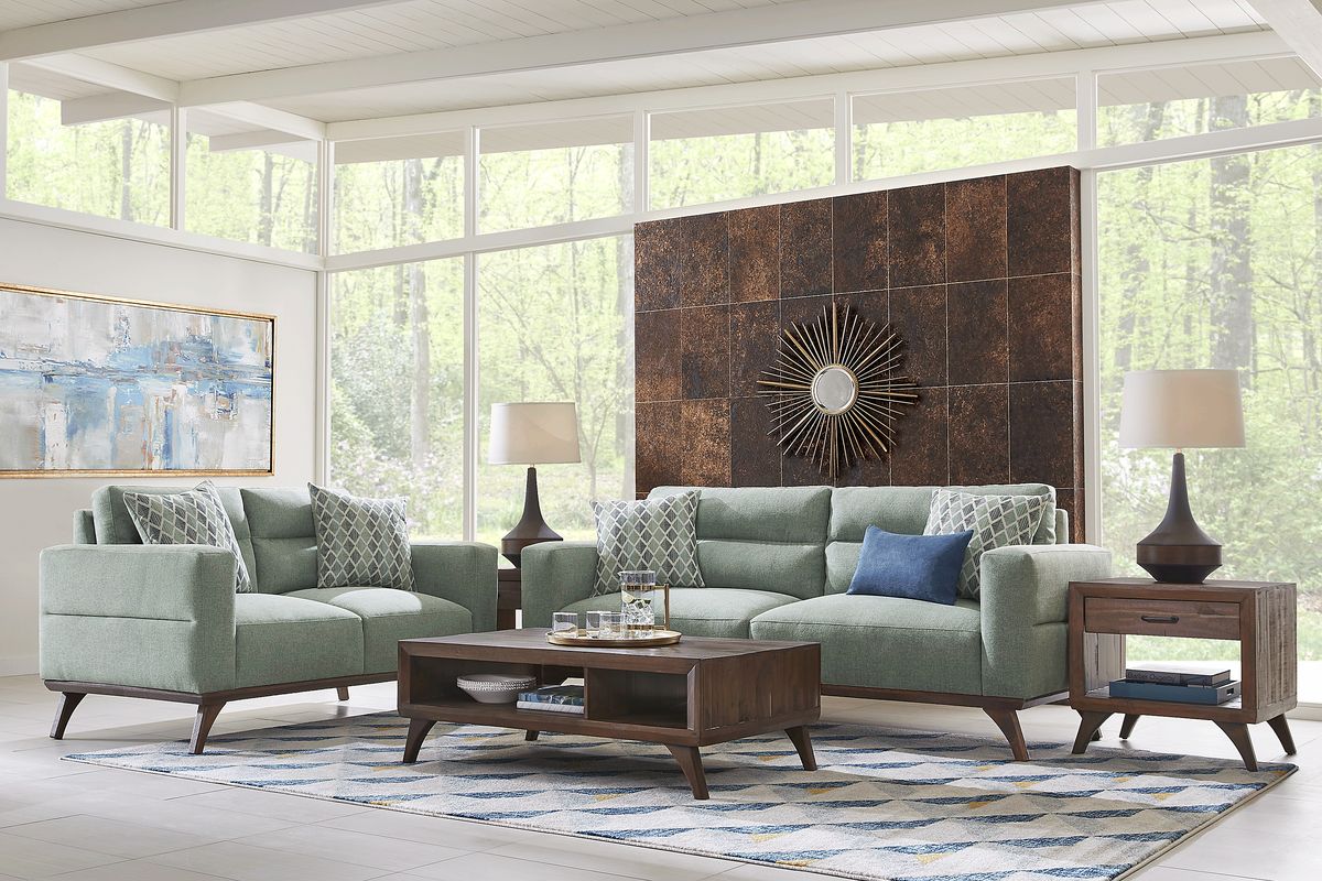 Broadview Park 5 Pc Sage Green Polyester Fabric Living Room Set