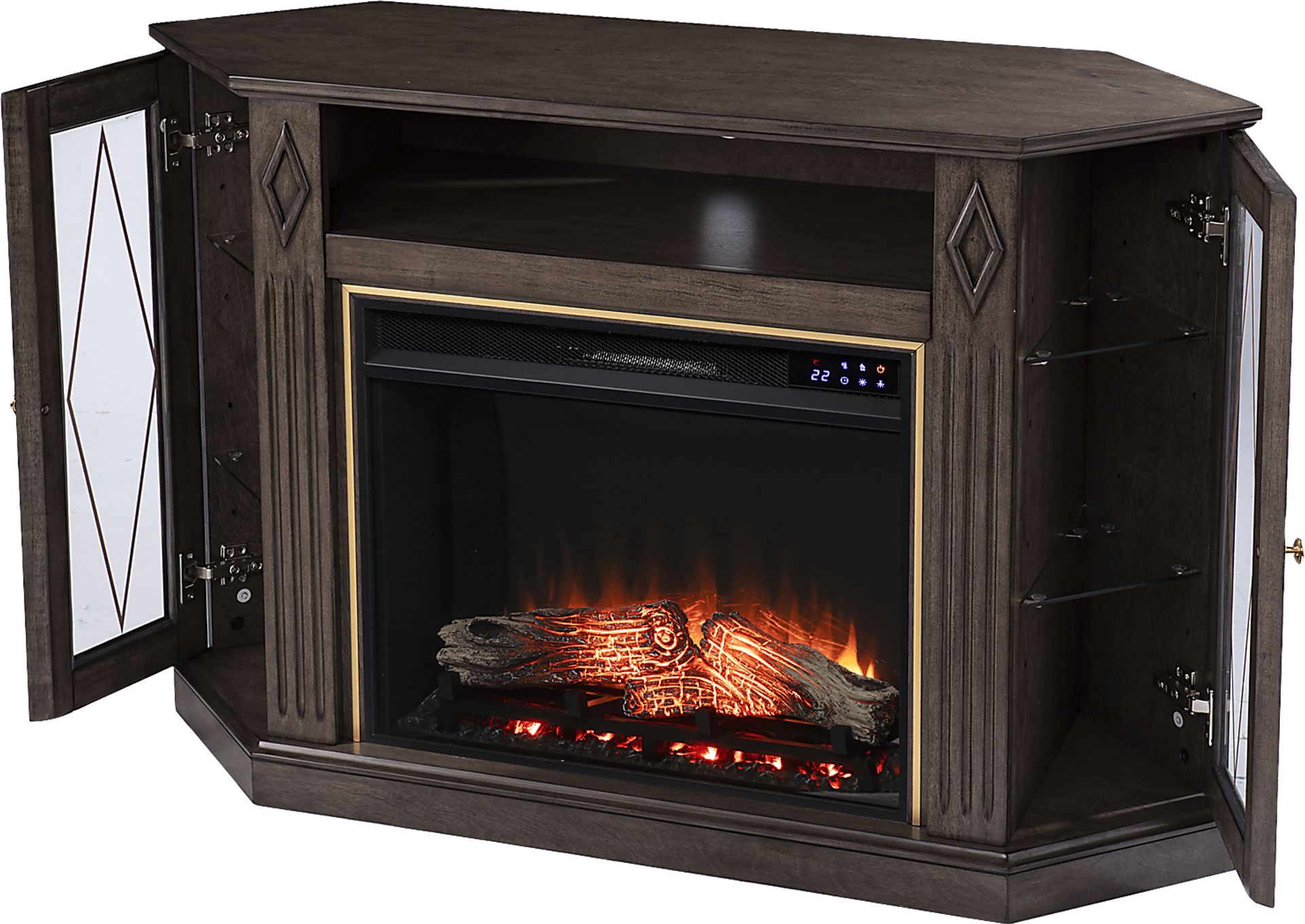 Brockdell IV Brown 47 in. Console, With Touch Panel Electric Log Fireplace - Image 4