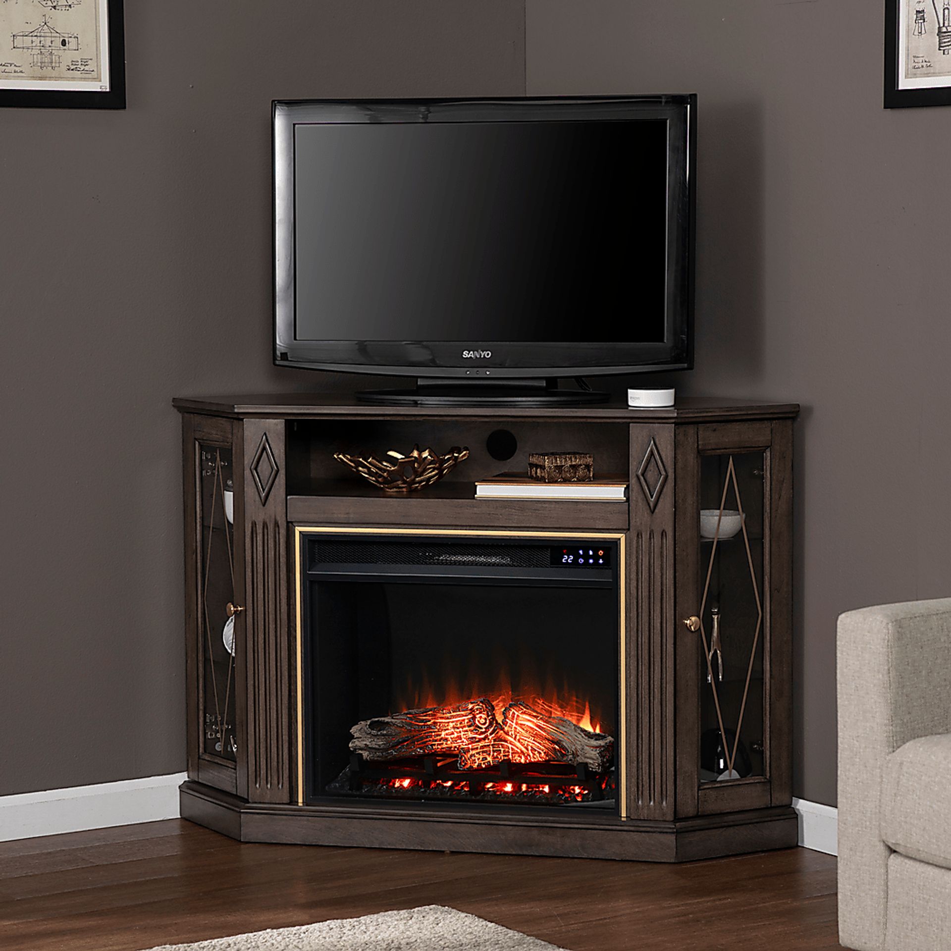 Brockdell IV Brown 47 in. Console, With Touch Panel Electric Log Fireplace - Image 7