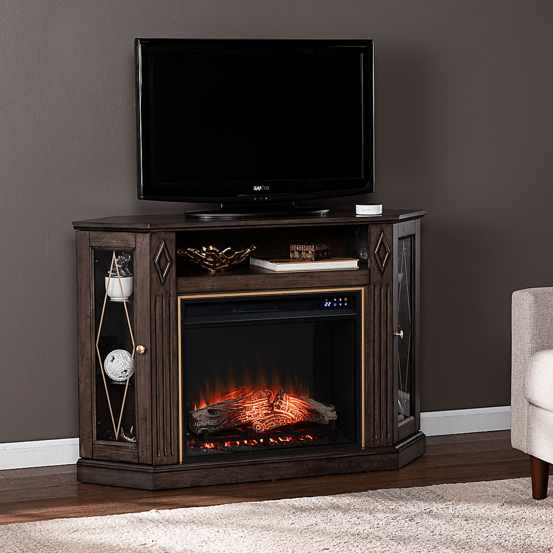 Brockdell IV Brown 47 in. Console, With Touch Panel Electric Log Fireplace - Image 8