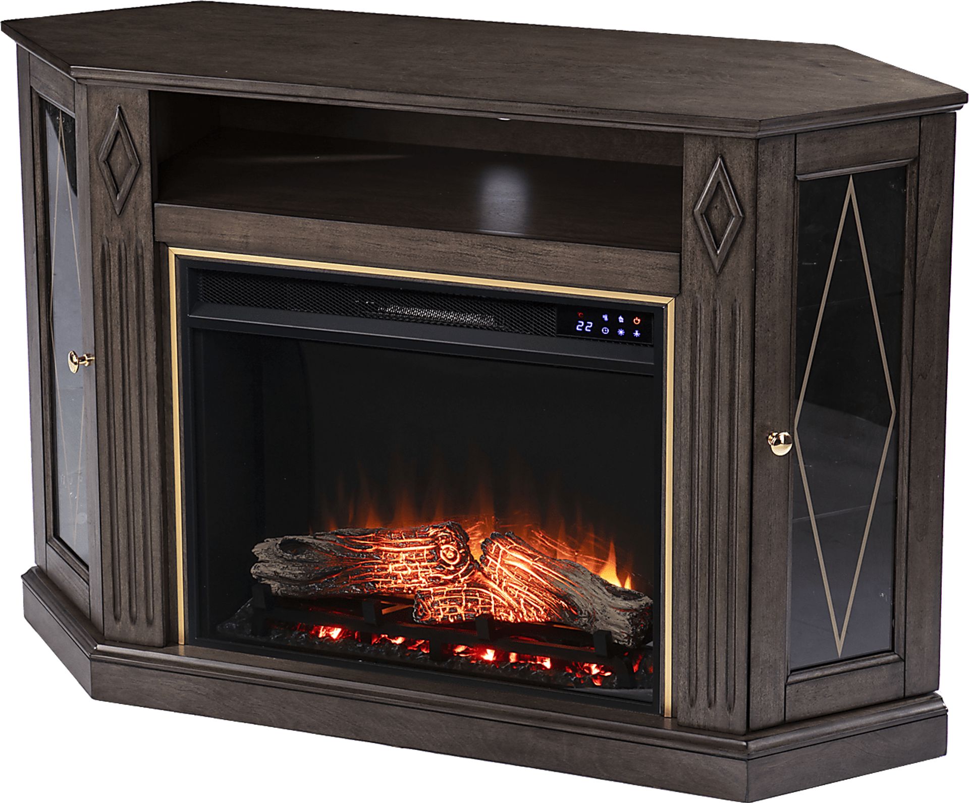 Brockdell IV Brown 47 in. Console, With Touch Panel Electric Log Fireplace - Image 1