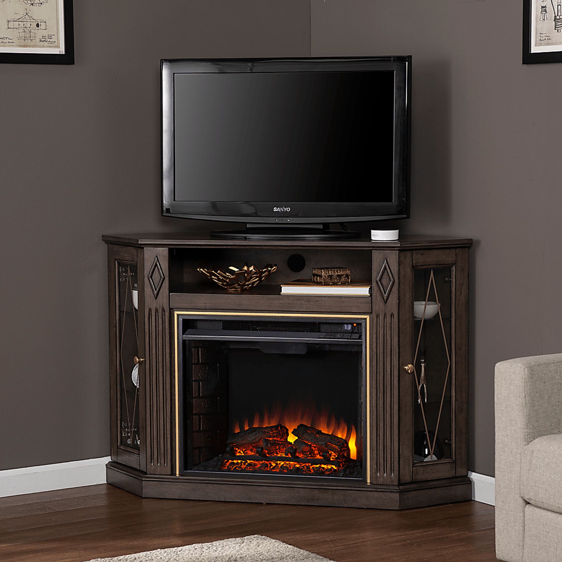Brockdell II Brown 47 in. Console With Electric Log Fireplace - Image 7