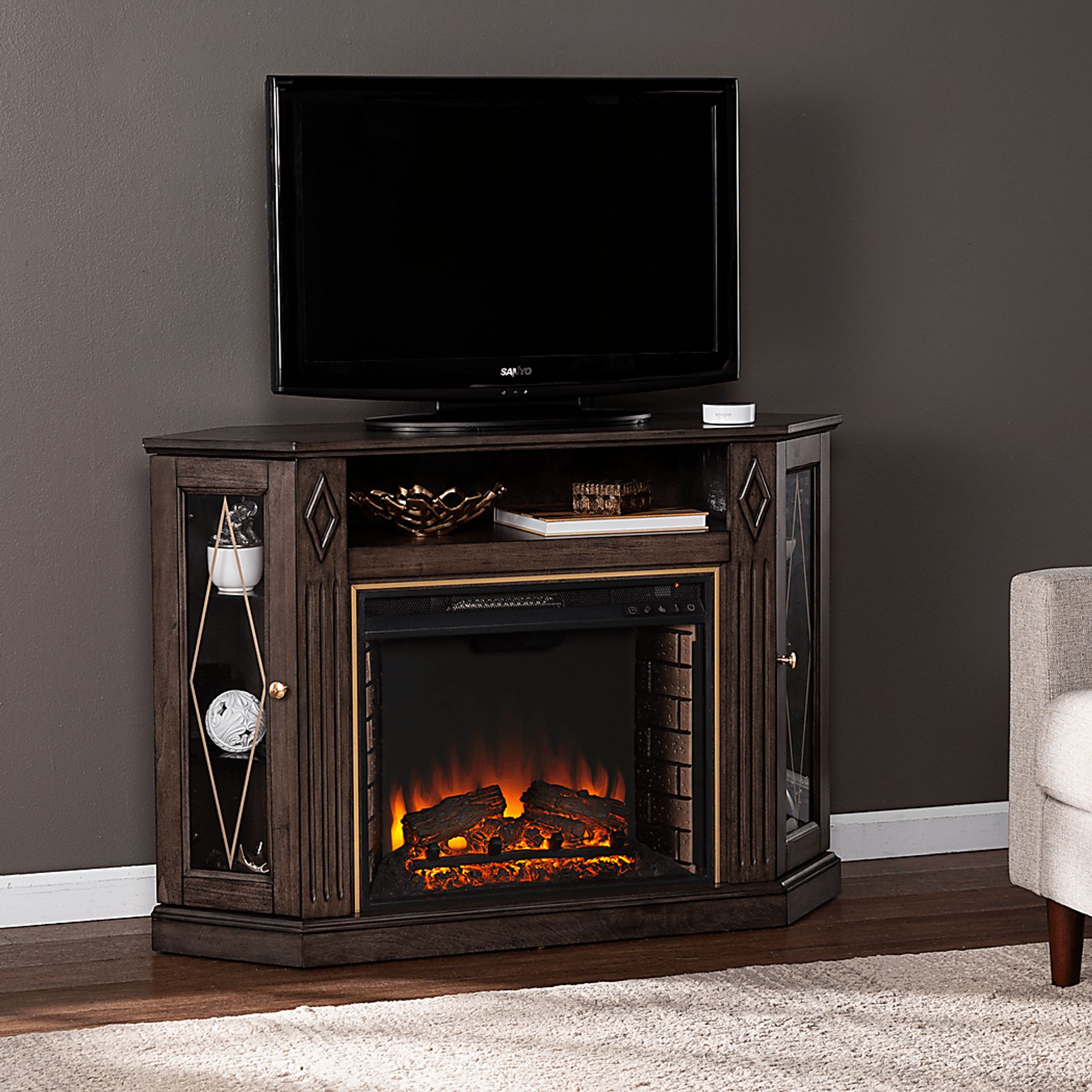 Brockdell II Brown 47 in. Console With Electric Log Fireplace - Image 8