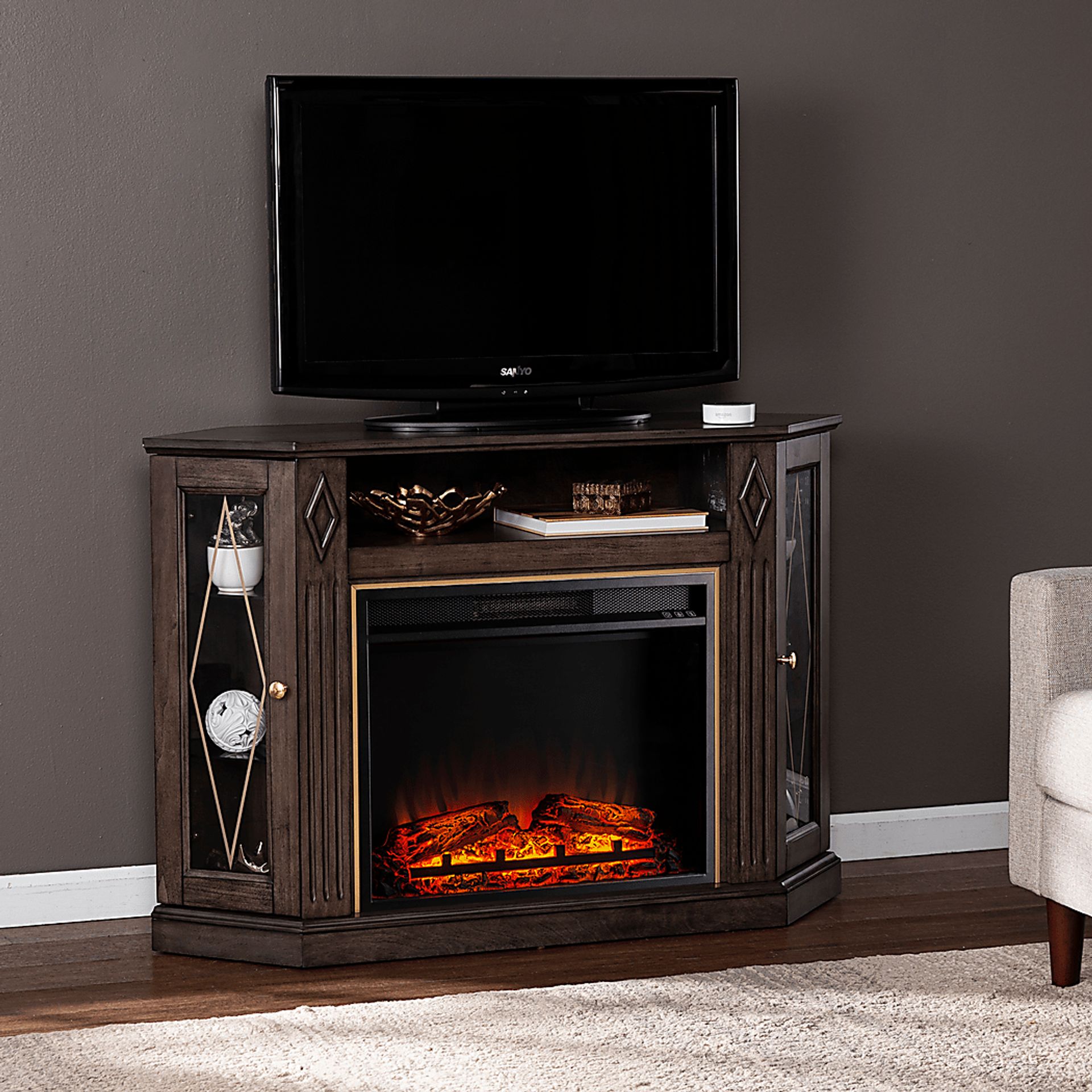 Brockdell V Brown 48 in. Console with Electric Fireplace - Image 2