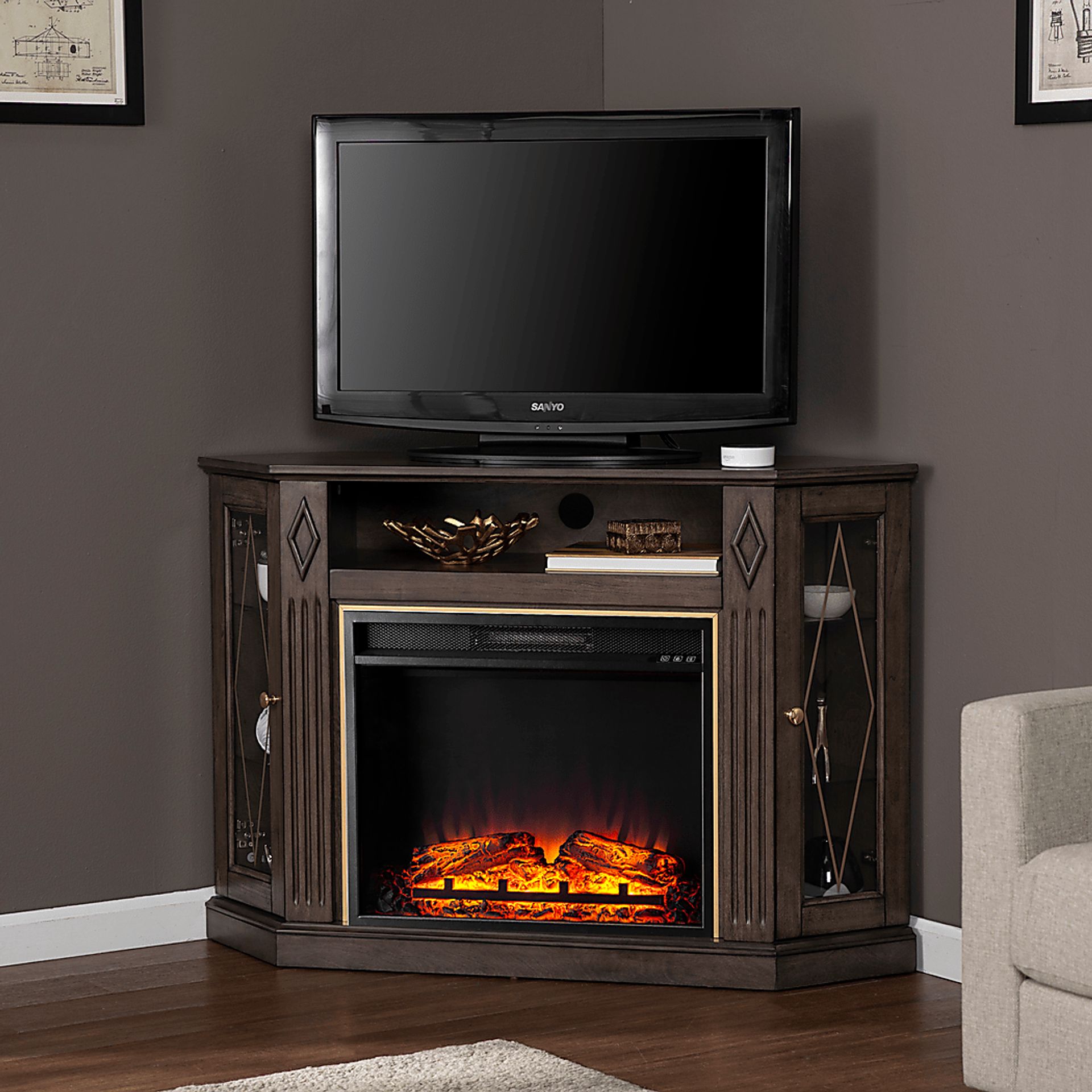 Brockdell V Brown 48 in. Console with Electric Fireplace - Image 3