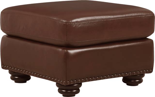 Brockett Brown Leather Ottoman - Thumbnail - Image 1