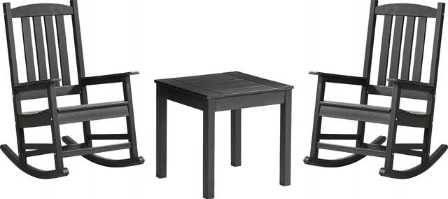 Brocky Black 3 Pc Outdoor Rocking Chair Set with End Table - Thumbnail - Image 1