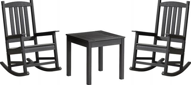 Brocky Black 3 Pc Outdoor Rocking Chair Set with End Table - Thumbnail - Image 1