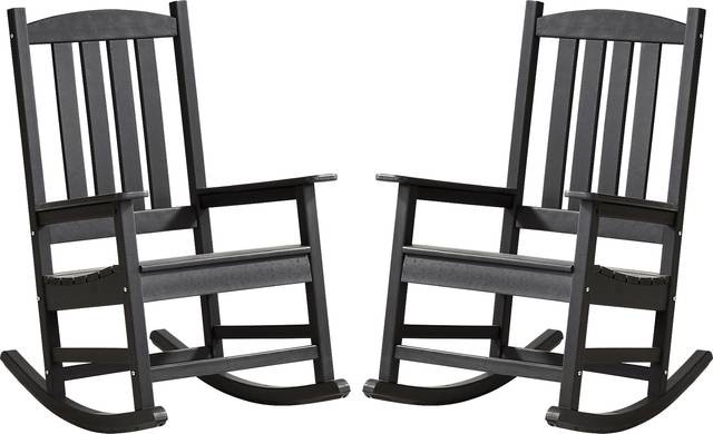 Brocky Black Outdoor Rocking Chair, Set of Two - Thumbnail - Image 1