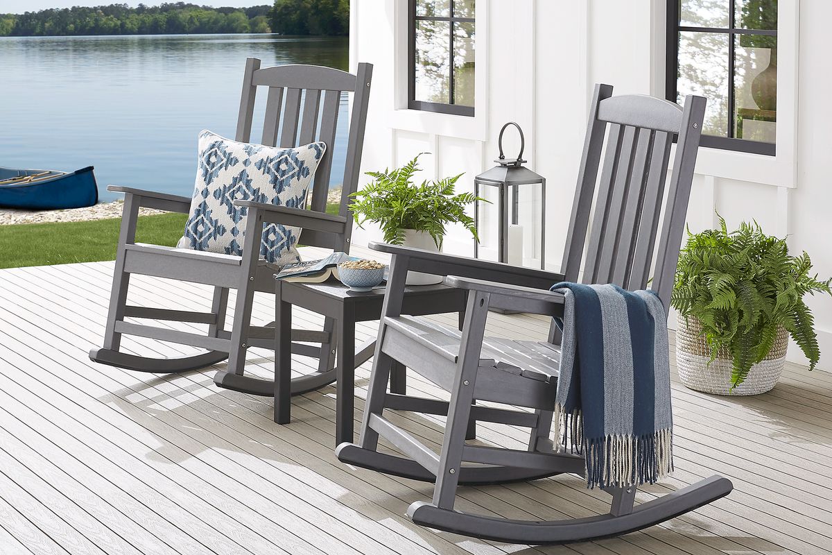 Brocky 3 Pc Gray Synthetic Fabric Outdoor Rocking Rocker With Rocking