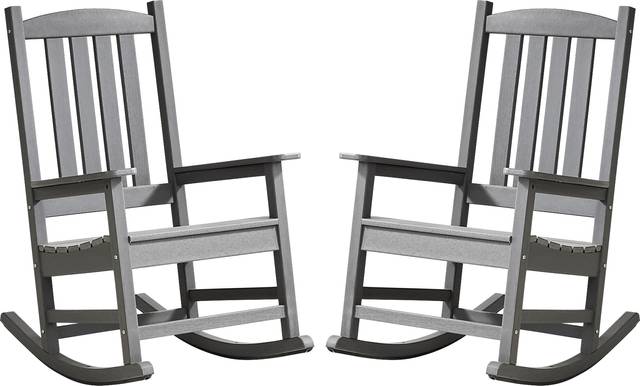 Brocky Gray Outdoor Rocking Chair, Set of Two - Thumbnail - Image 1