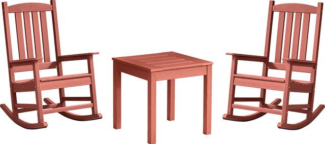 Brocky Red 3 Pc Outdoor Rocking Chair Set with End Table - Thumbnail - Image 1