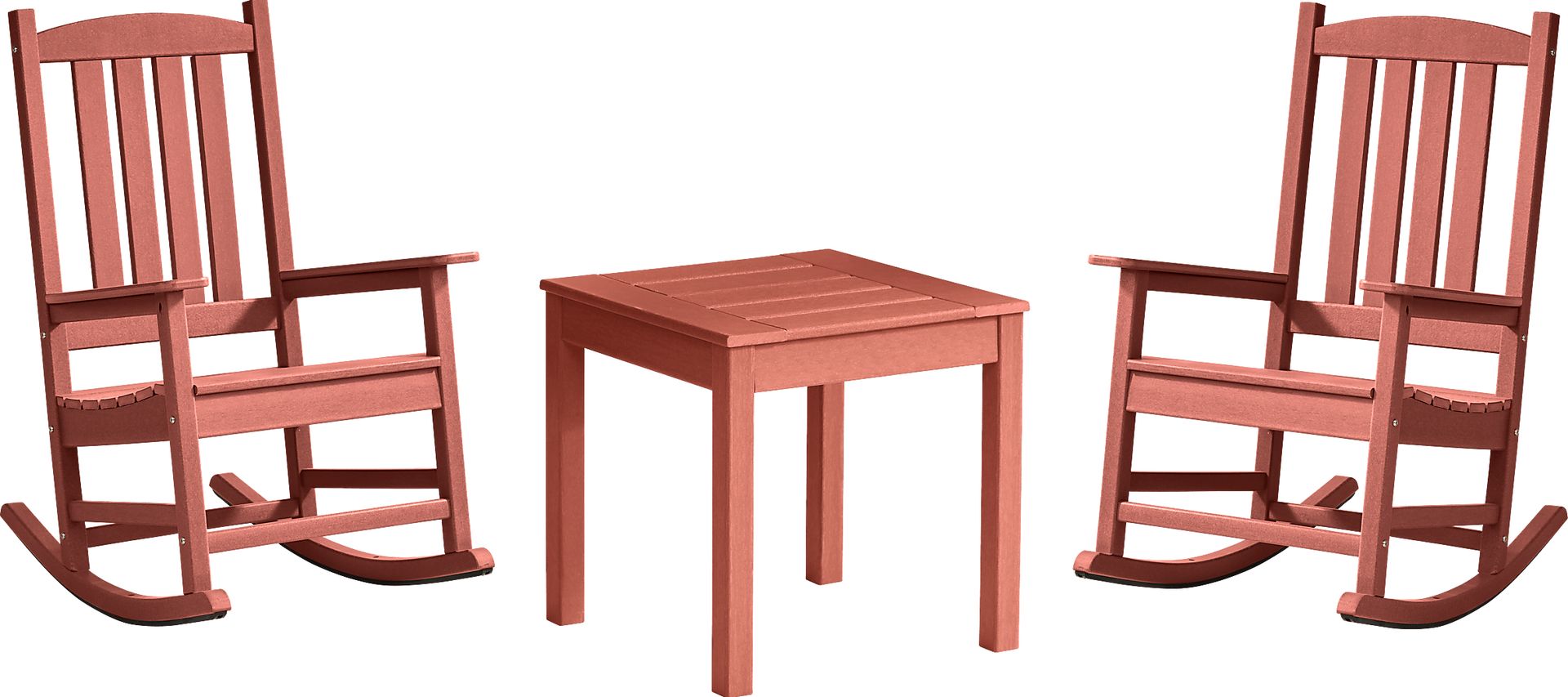 Brocky Red 3 Pc Outdoor Rocking Chair Set with End Table - Image 1