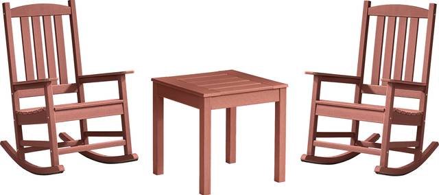 Brocky Red 3 Pc Outdoor Rocking Chair Set with End Table - Thumbnail - Image 1