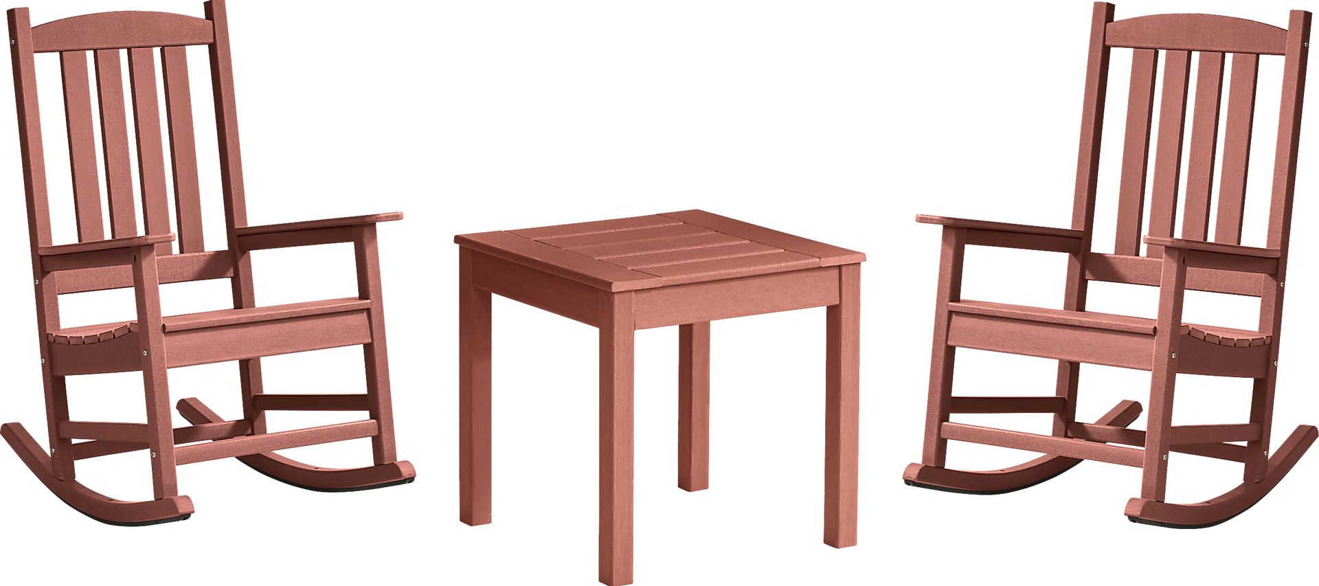 Brocky Red 3 Pc Outdoor Rocking Chair Set with End Table - Image 1