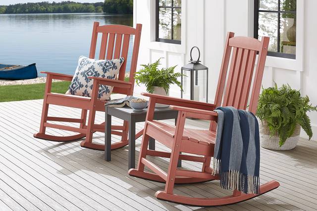 Brocky Red 3 Pc Outdoor Rocking Chair Set with End Table - Thumbnail - Image 1