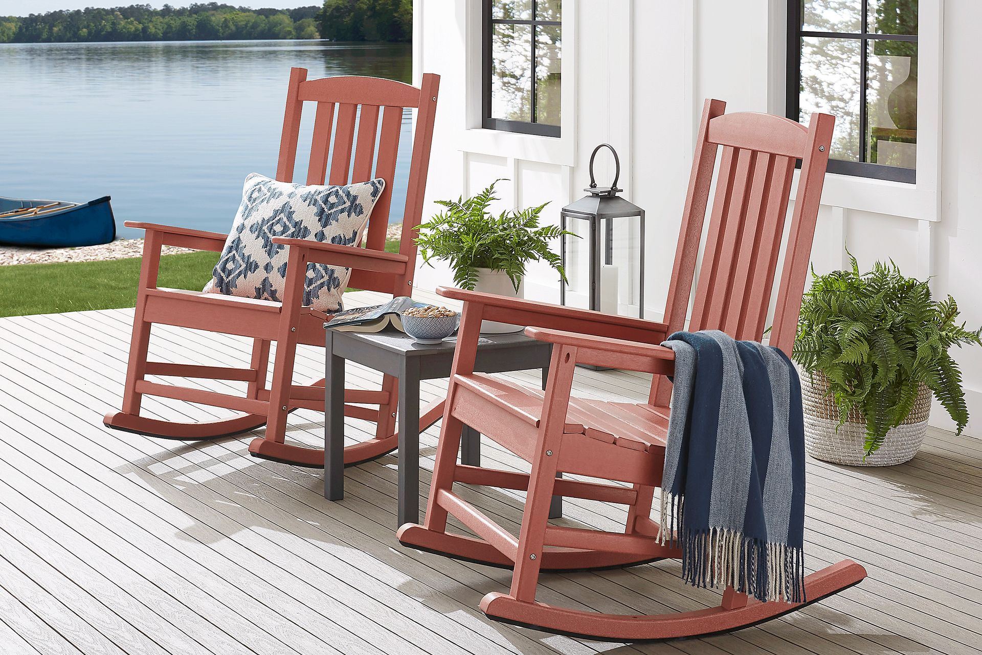 Brocky Red 3 Pc Outdoor Rocking Chair Set with End Table - Image 1