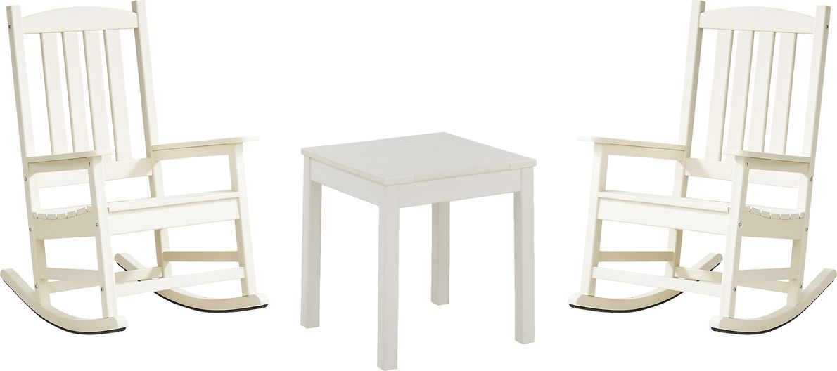 Brocky White 3 Pc Outdoor Rocking Chair Set with End Table