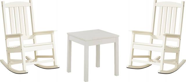 Brocky White 3 Pc Outdoor Rocking Chair Set with End Table - Thumbnail - Image 1