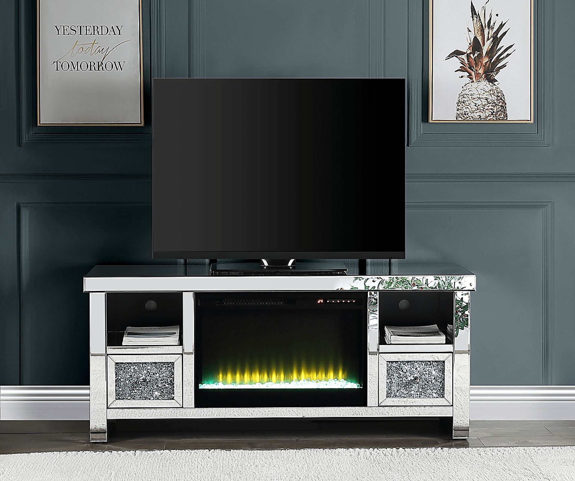 Bromwick Silver 59 in. Console, With Electric Fireplace - Image 2