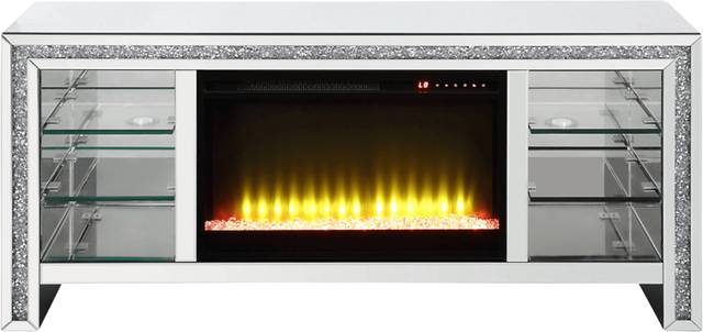 Brookchase Silver 59 in. Console, With Electric Fireplace - Thumbnail - Image 1