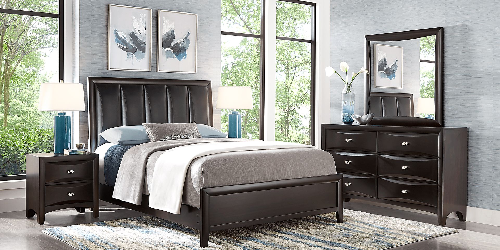 Brookeville Dark Brown 7 Pc King Upholstered Bedroom - Image 1