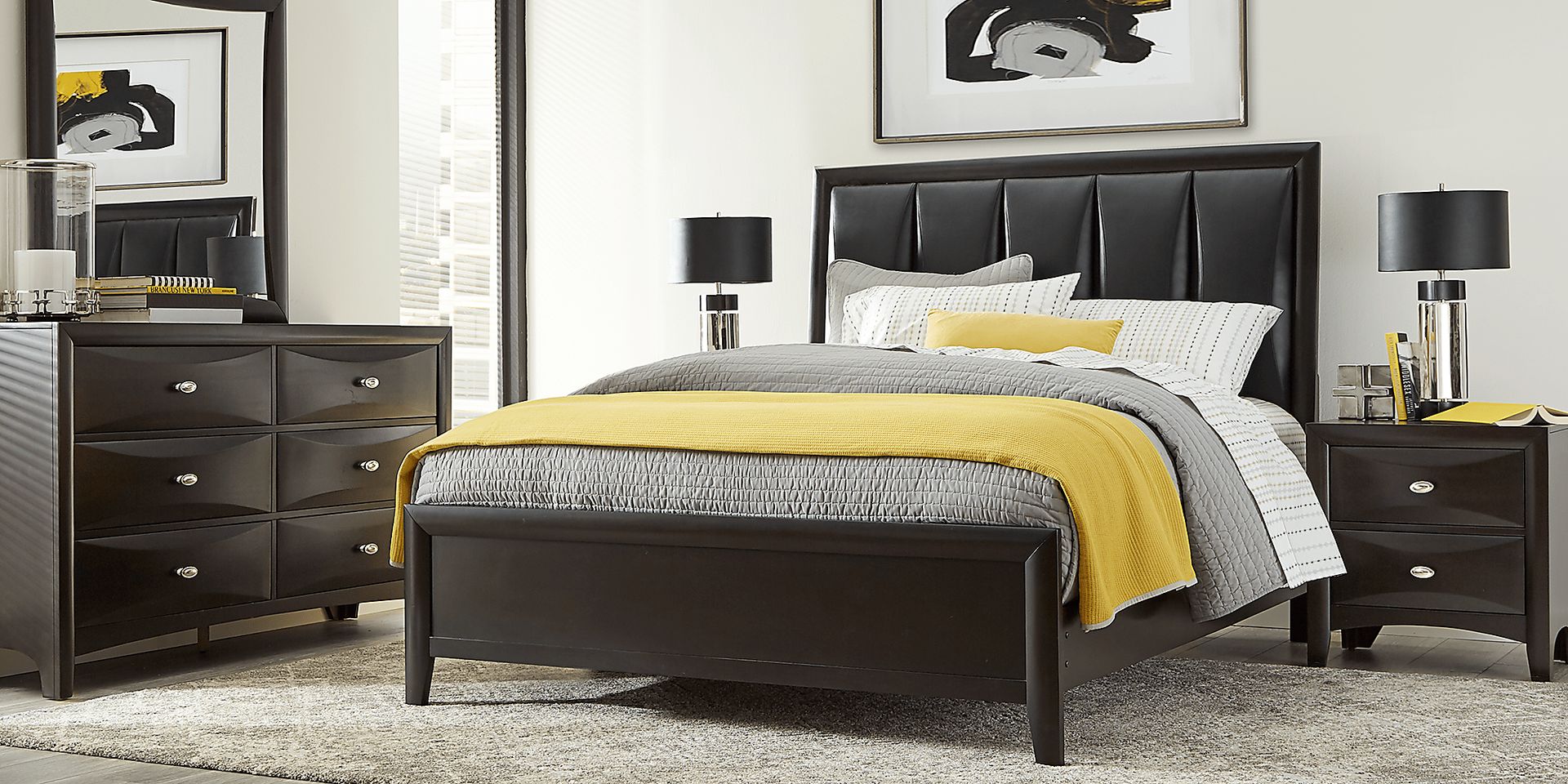 Brookeville Dark Brown 7 Pc Queen Upholstered Bedroom - Image 1