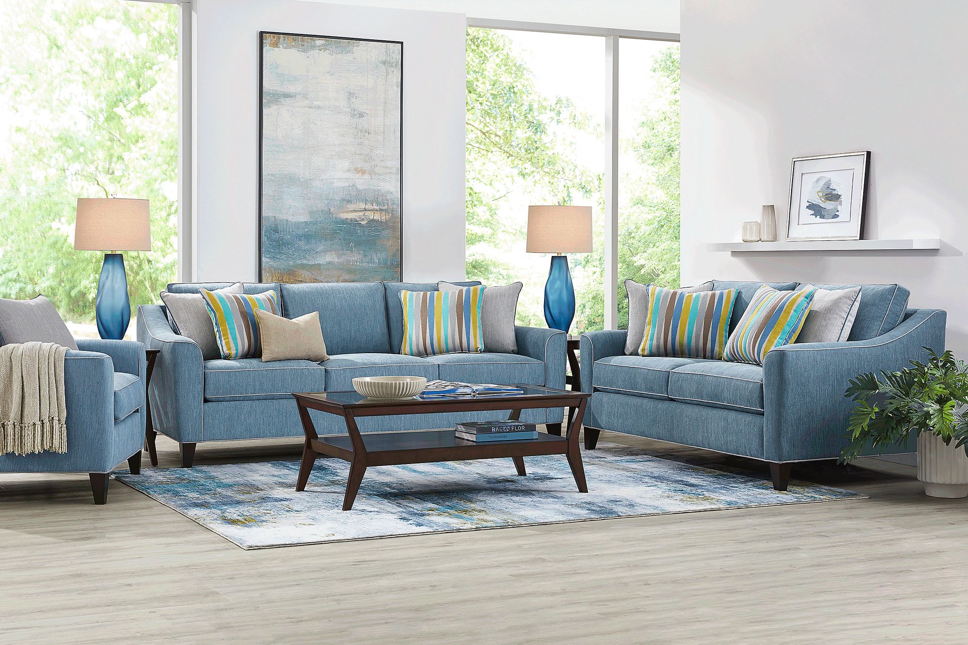 Brookhaven Blue 7 Pc Living Room with Gel Foam Sleeper Sofa - Image 1