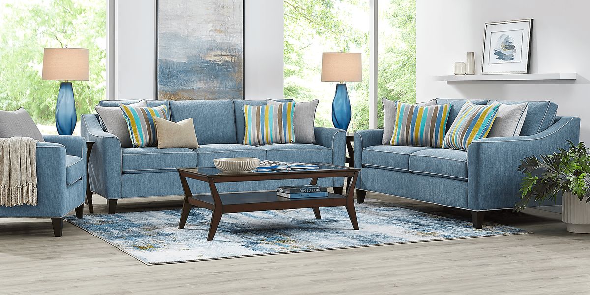 Cindy Crawford Brookhaven Blue Chenille Fabric Loveseat | Rooms to Go