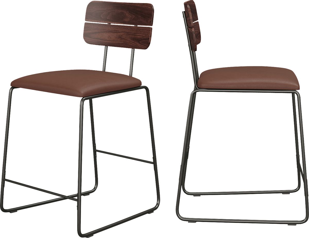 Brooklain Brown Dark Wood Polyurethane Fabric Counter Height Stool, Set ...