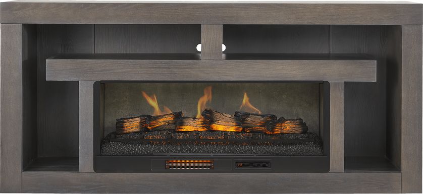 Brookland Park Black 80 in. Console with Electric Log Fireplace