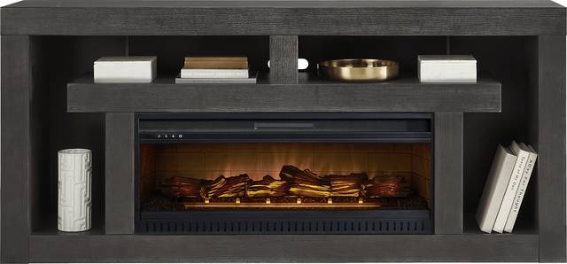 Brookland Park Black 80 in. Console with Electric Log Fireplace - Thumbnail - Image 2