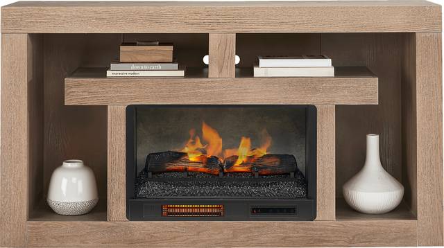 Brookland Park Brown 66 in. Console with Electric Log Fireplace - Thumbnail - Image 2