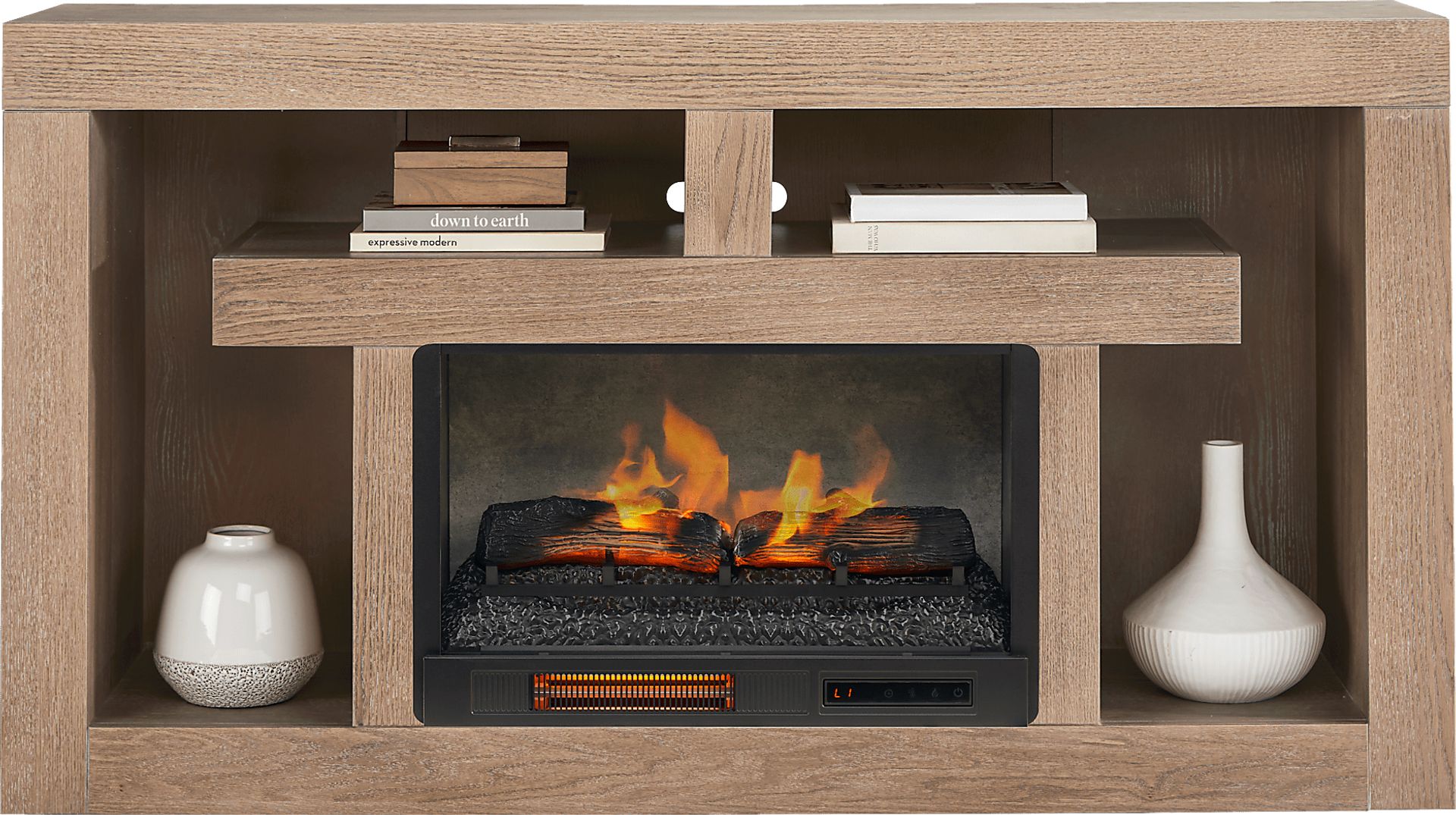 Brookland Park Brown 66 in. Console with Electric Log Fireplace - Image 2