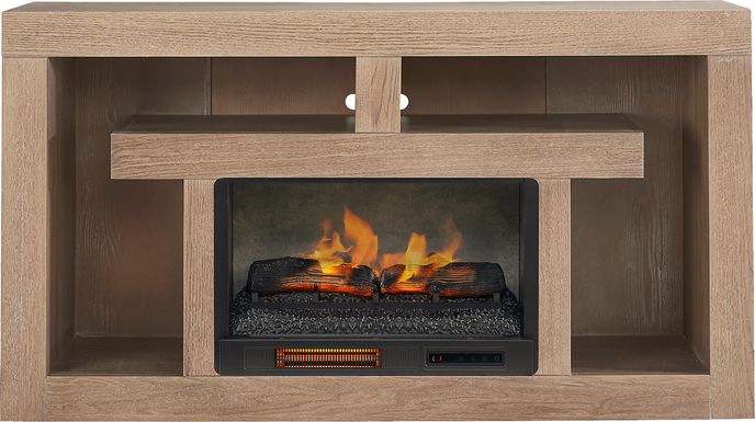 Brookland Park Brown 66 in. Console with Electric Log Fireplace