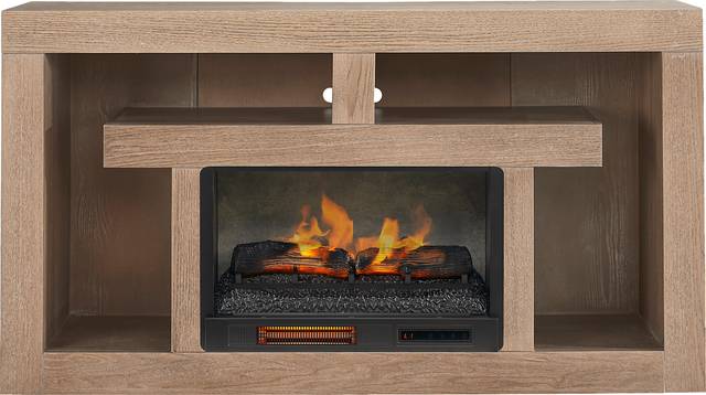 Brookland Park Brown 66 in. Console with Electric Log Fireplace - Thumbnail - Image 1