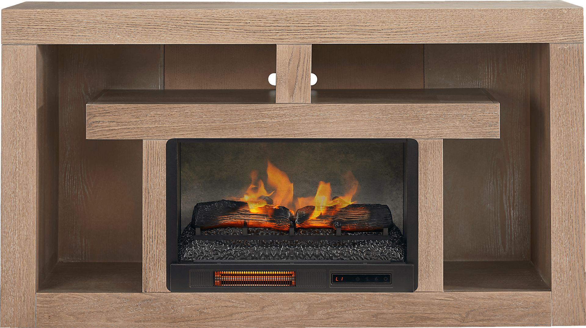 Brookland Park Brown 66 in. Console with Electric Log Fireplace - Image 1