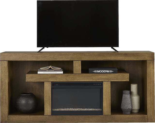 Brookland Park Brown 80 in. Console with Electric Fireplace - Thumbnail - Image 2