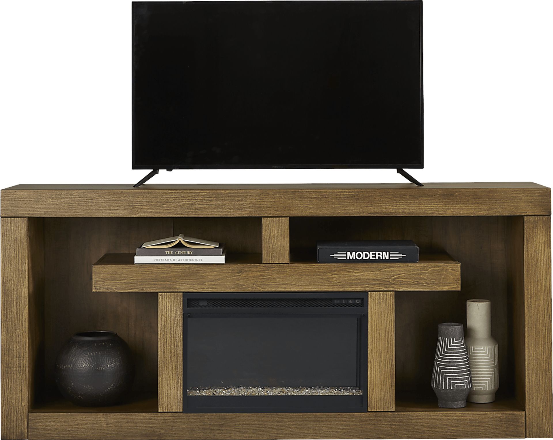 Brookland Park Brown 80 in. Console with Electric Fireplace - Image 2