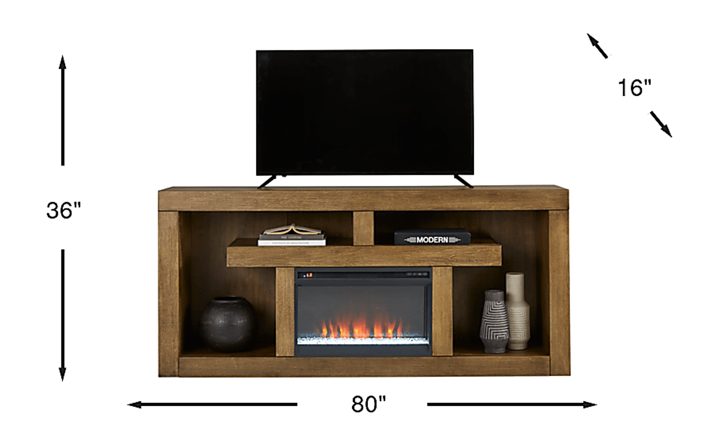 Brookland Park Brown Dark Wood 80 in. Console With Electric