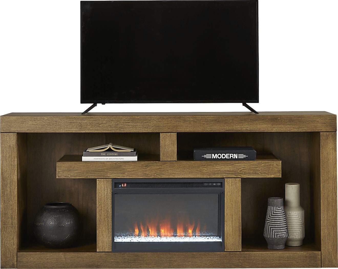 Brookland Park Brown Dark Wood 80 in. Console With Electric