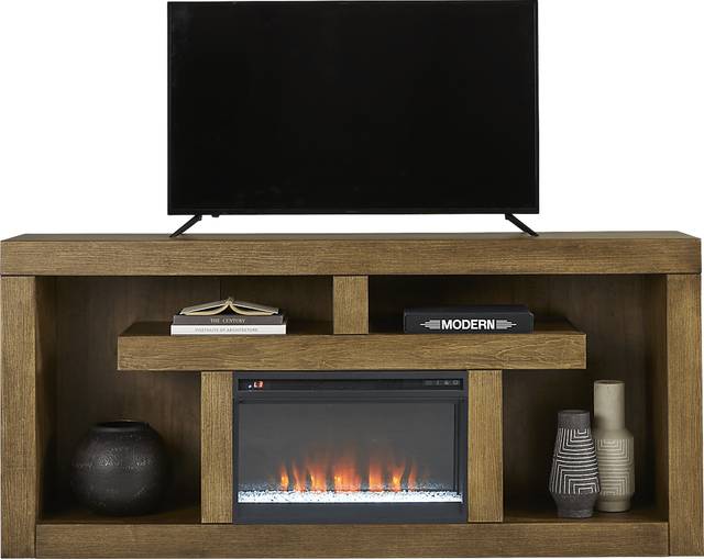 Brookland Park Brown 80 in. Console with Electric Fireplace - Thumbnail - Image 1